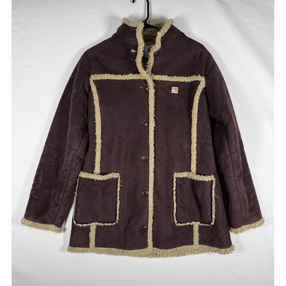 Carhartt Jacket Women Small 4/6 Boulder Parka 100044 643 Faux Suede Sherpa Lined
